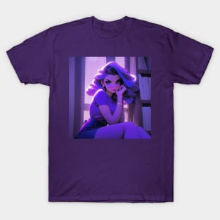 Gorgeous girl in purple aesthetic T-Shirt